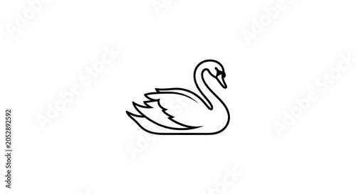 Simple black line art swan illustration.