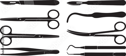 Foto Also transparent background, black and white, minimalist scissors, knives, and t