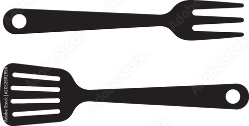 Obraz na płótnie Also transparent background, black silhouette fork, and spatula outline, minimal
