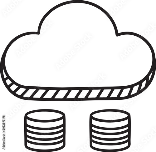 Photography Minimalist line cloud with diagonal-striped base on two stacked cylinders also t