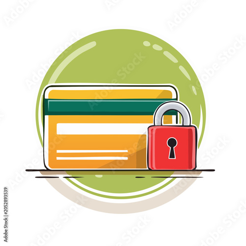 Flat design illustration of a credit card with a padlock