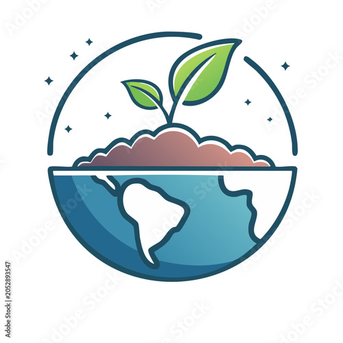 Flat design illustration of Earth with a growing plant