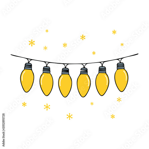 Minimalist yellow string light with stars illustration