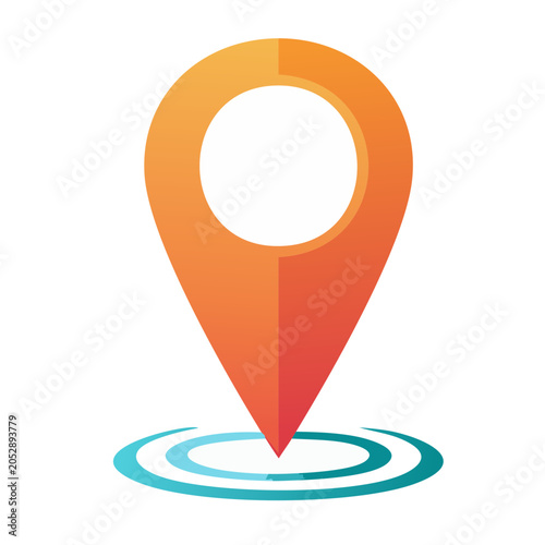 Orange location pin icon with teal concentric circles