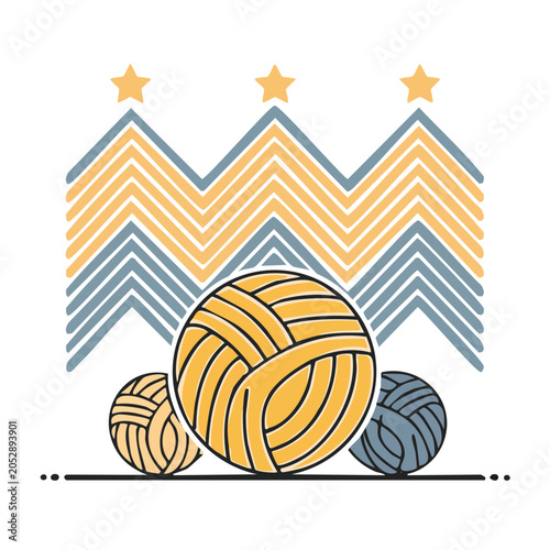 Volleyball and mountains illustration