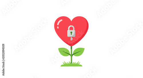 Foto Heart flower with padlock and key symbol, love security concept