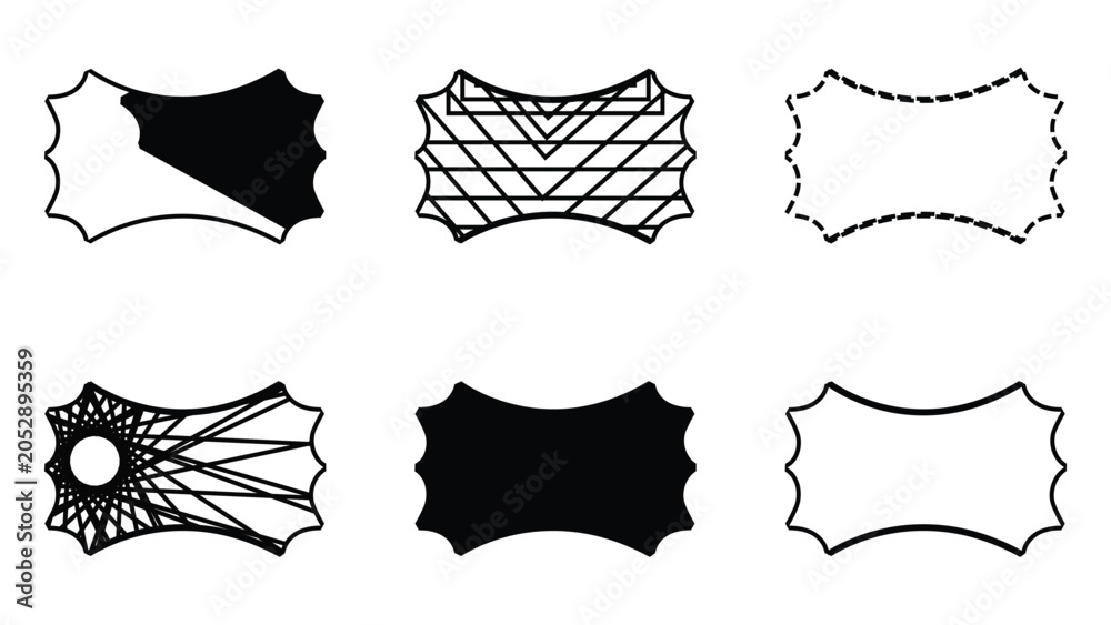 Fototapeta premium Concave Inward Curved Label Borders and Chevron Geometric Wireframe Accents Set