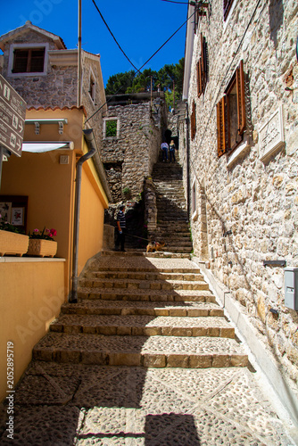 Street with historical architecture in Skradin town in Croatia