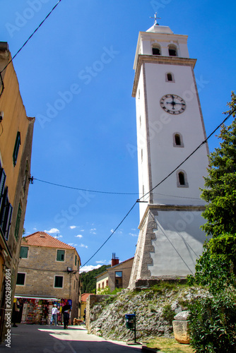 Iconic Skradin Clock Tower dating back to 1872, prominent town landmark