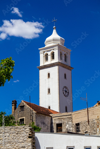 Iconic Skradin Clock Tower dating back to 1872, prominent town landmark