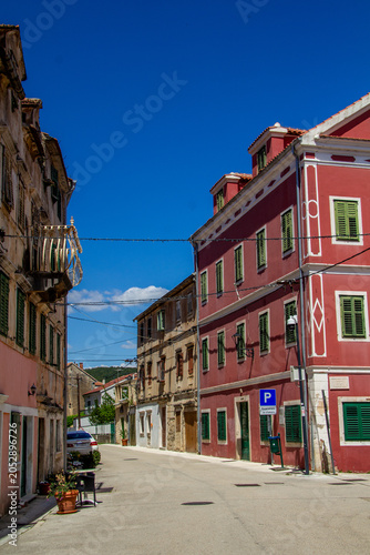 Street with historical architecture in Skradin town in Croatia