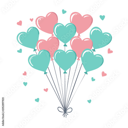 Pink and teal heart balloons bunch