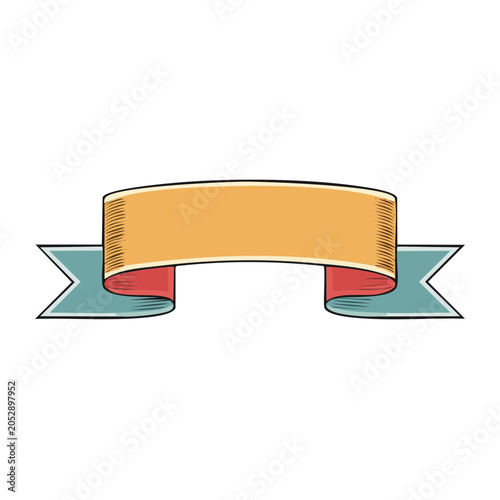 Retro ribbon banner with orange and blue colors