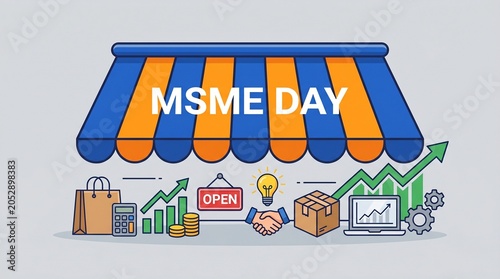 Msme day celebration with various business icons and graphics