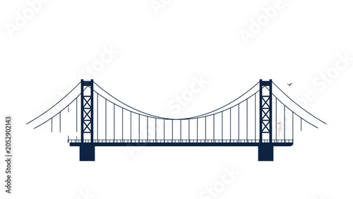 Fotografie Modern suspension bridge illustration with detailed cables and towers Vector