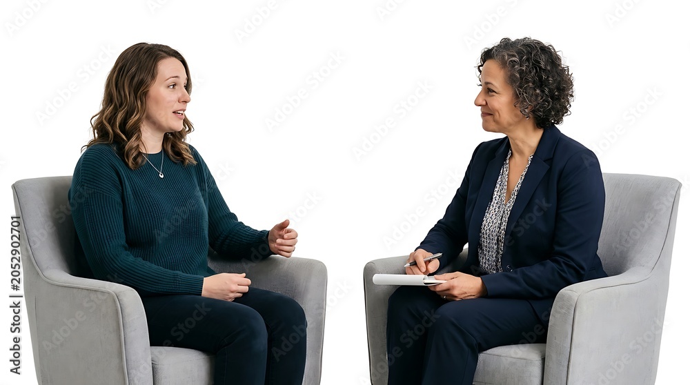 Obraz premium Woman Receiving Anxiety Counseling from Therapist Isolated PNG