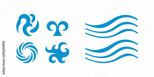 Canvastavla Blue wave and swirl vector illustrations on a white background
