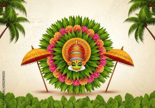 Traditional Kathakali Floral Wreath Frame for Onam Festival Celebration