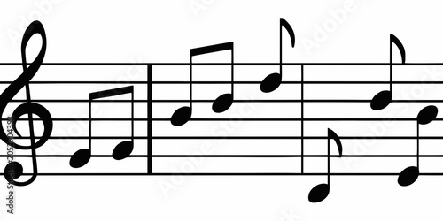 Bild auf Leinwand Musical Staff With Notes Black And White Vector Illustration