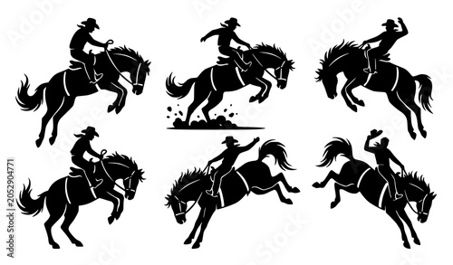 Photos Cowboy Riding Horse Silhouette Collection Featuring Dynamic Western Rodeo Action