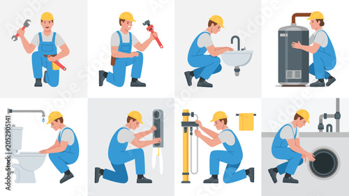 Photos professional plumber repairing bathroom and kitchen plumbing fixtures including