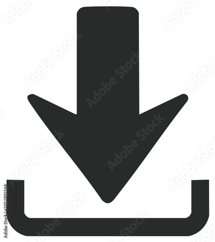 Black download symbol icon graphic showing arrow and storage download.