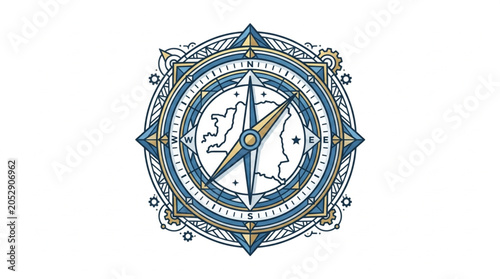 Tableau sur toile Antique Compass Rose Nautical Navigation Tool Illustration.