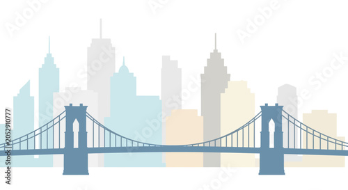 Brooklyn Bridge Skyline Silhouette, New York City Landmark, Vector Illustration
