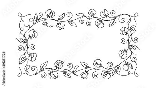 Floral Border Frame - Sweet Pea Vine Design, Hand Drawn Line Art