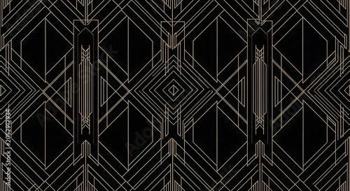 Art Deco Geometric Pattern Gold Lines on Black Background
