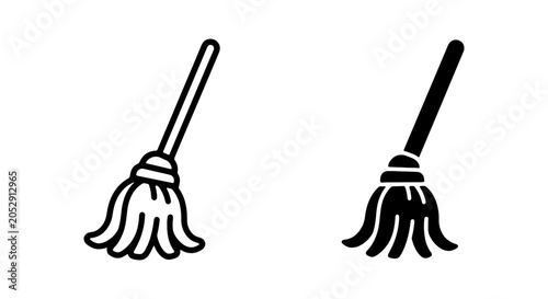 Fotografie Mop Icon Set, Cleaning Tool Vector Graphics, Household Maintenance Symbols