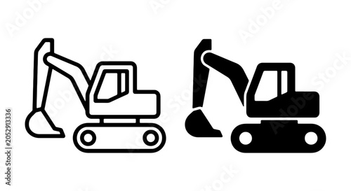 Valokuva Excavator Icons: Construction Machine Vector Set, Digging Equipment