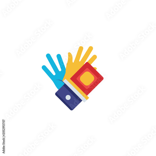 Colorful hands and shapes logo symbol.