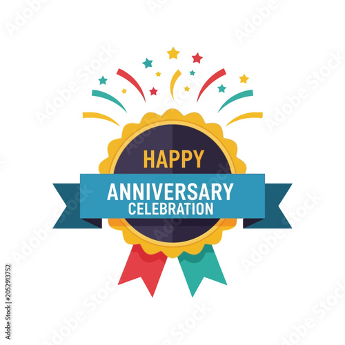 Colorful Happy Anniversary Celebration Badge.