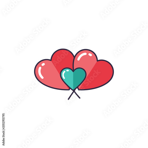 Colorful heart shapes in group.