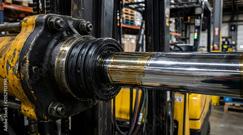 forklift hydraulic cylinder detail industrial machinery component with metal shaft