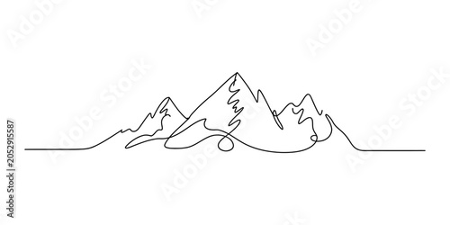 Vászonkép Continuous single line drawing of mountain range peaks representing nature adven