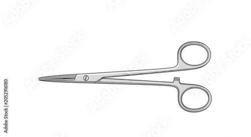 Medical hemostat or surgical scissors are shown in a detailed illustration as a critical tool for medical and veterinary procedures.