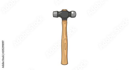 Photography Ball-peen hammer with a wooden handle and metal head is displayed vertically as a fundamental tool for metalworking