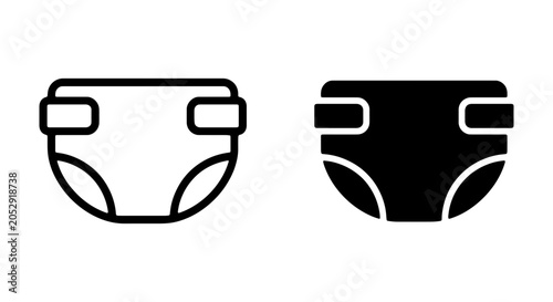 Fotografie Baby Diaper Icons, Infant Care Symbol, Toddler Nappy Vector Graphics