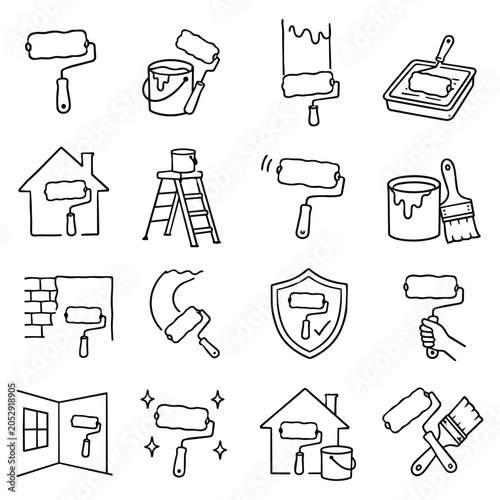 Foto Hand Drawn Painting Tools Icons Set