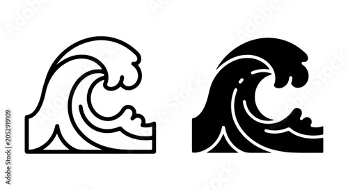 Foto Ocean Wave Icons, Sea Swell Vector Graphics, Water Splash Symbols, Marine Design