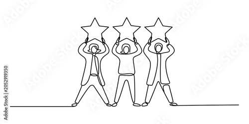 Tableau sur toile Three people holding up three stars in a line art style