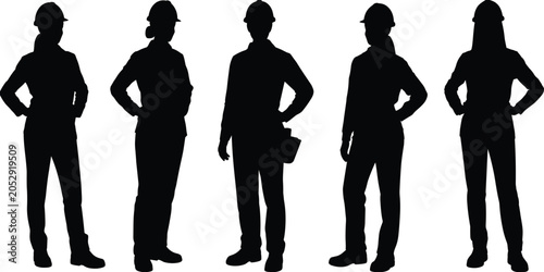 Fotografía Female construction workers silhouette vector set, women builder contractor icon