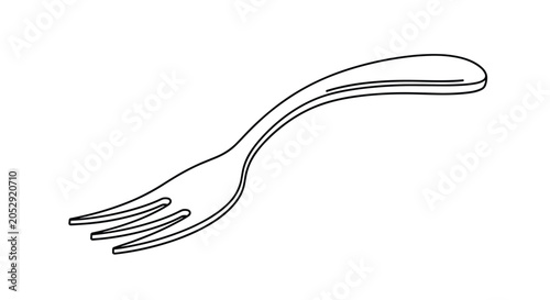 Tableau sur toile Single curved fork with four prongs is shown in a minimalist line drawing style representing dining and cutlery