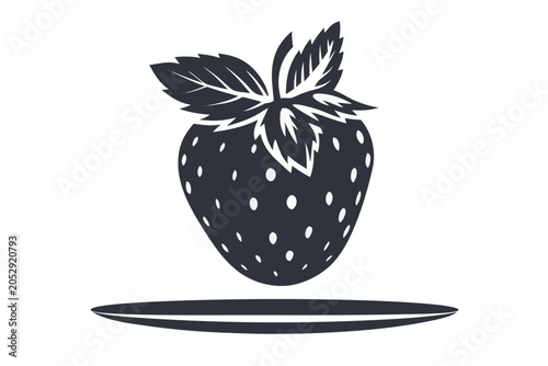 Strawberry Icon with Leaves, Minimalist Vector Design, Isolated
