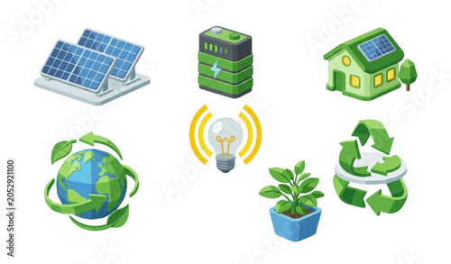 Cuadro en lienzo Eco Technology and Renewable Resource 3D Icon Pack Featuring Smart Home Solar En
