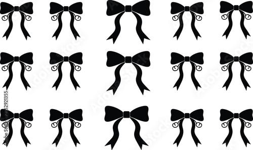 Foto Black Ribbon Bow Silhouette Set, Repeating Pattern, Decorative Knot Collection I