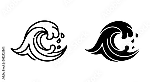 Obraz na płótnie Ocean Wave Icons, Sea Swell Vector Art, Water Splash Graphics