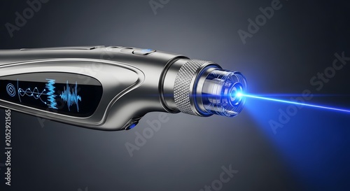 Handheld laser device with digital display and focused blue beam 3d rendering tool